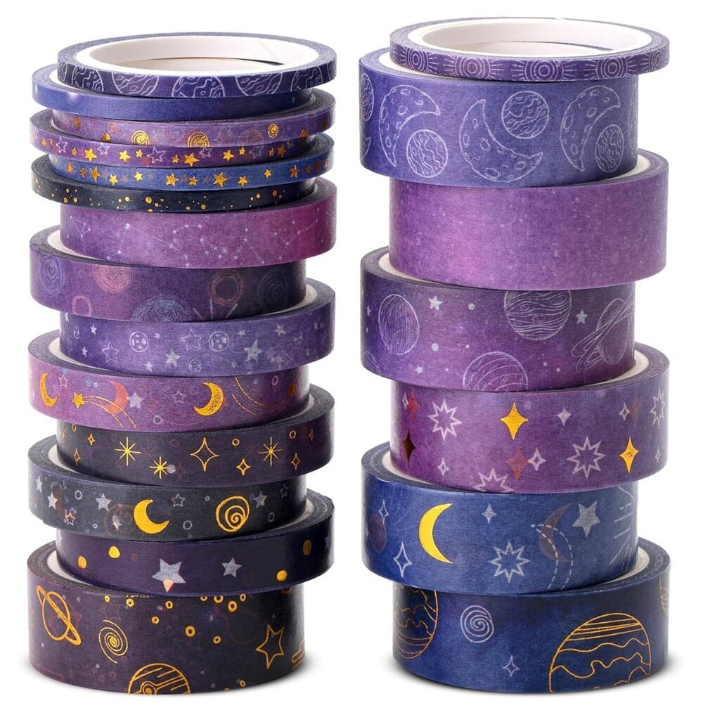 Washi Tape Set, 21 Rolls, Outer Space Design, Decorative With Measure Tape, Scra